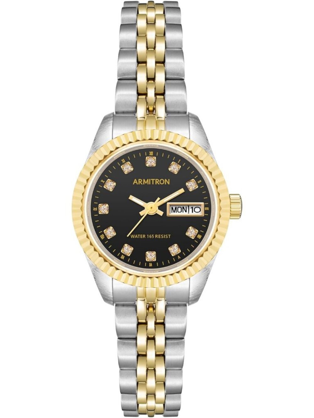 Armitron Women Silver Black Genuine Crystal Accented Bracelet Round Luxury Watch